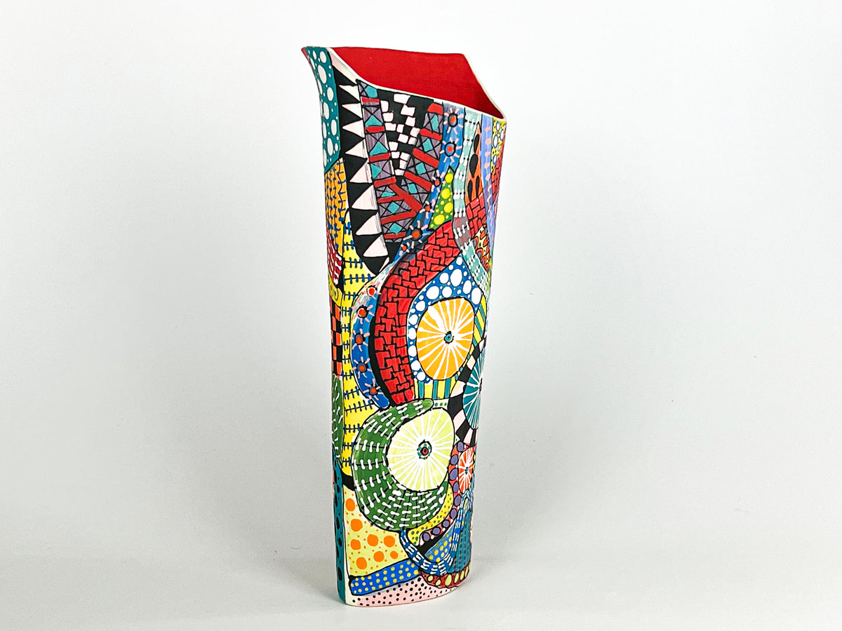 Oval Fireworks — JeanElton OvalVase in Multi-Color/Red, side view