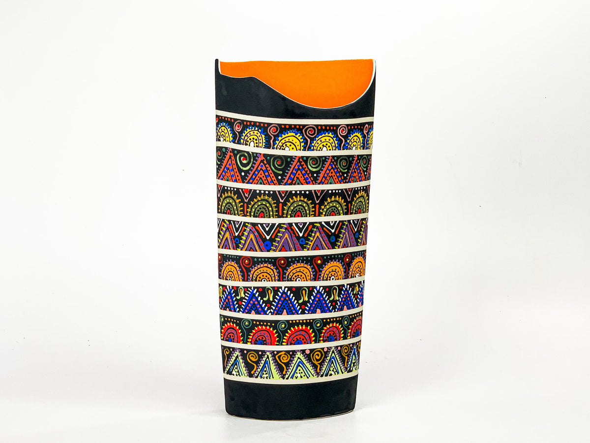 Sunset on the Rockies — JeanElton OvalVase in Multi-Color/Orange, three-quarter view