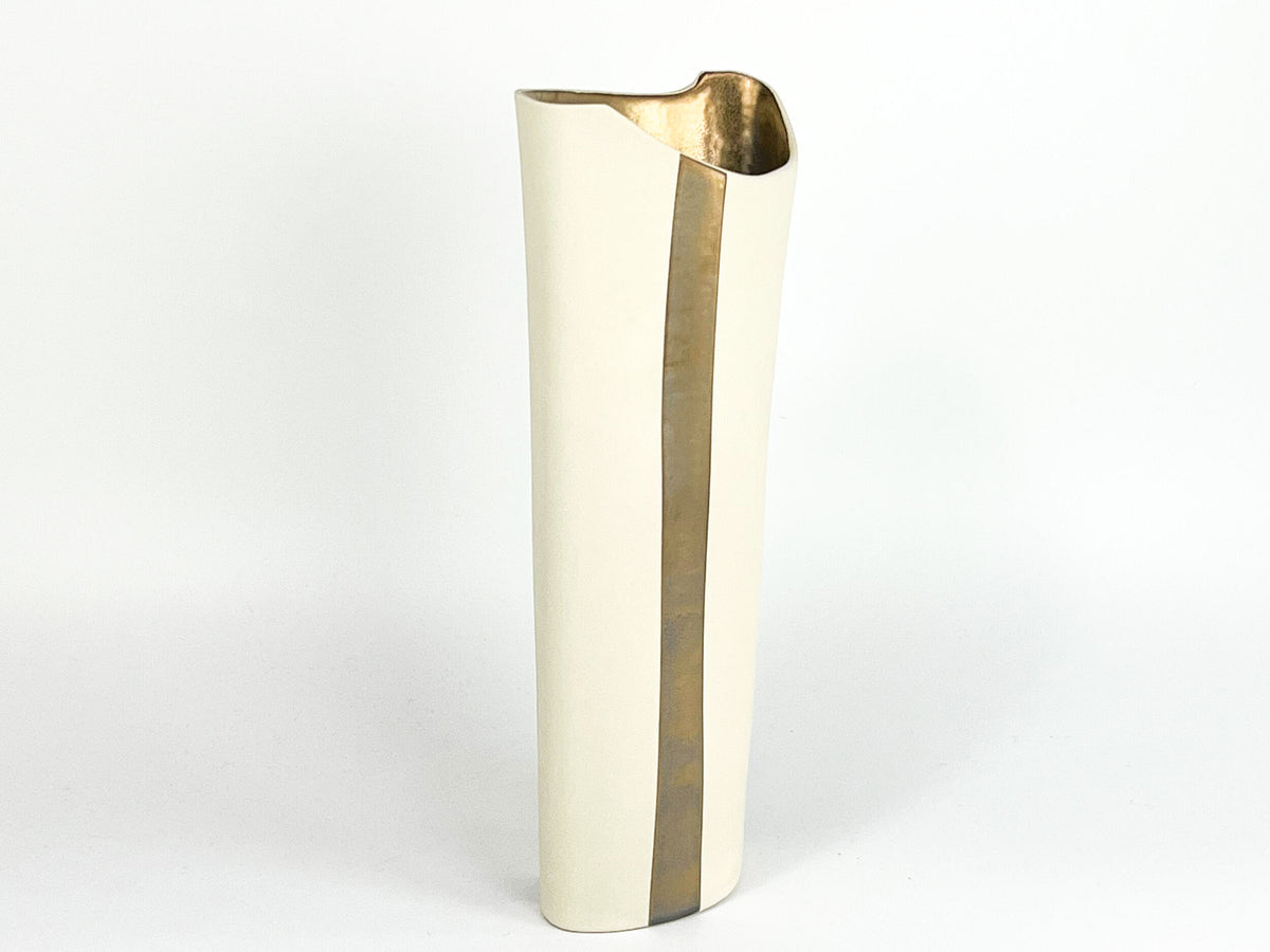 Luminous Line — JeanElton OvalVase in Metallic & Cream, side view