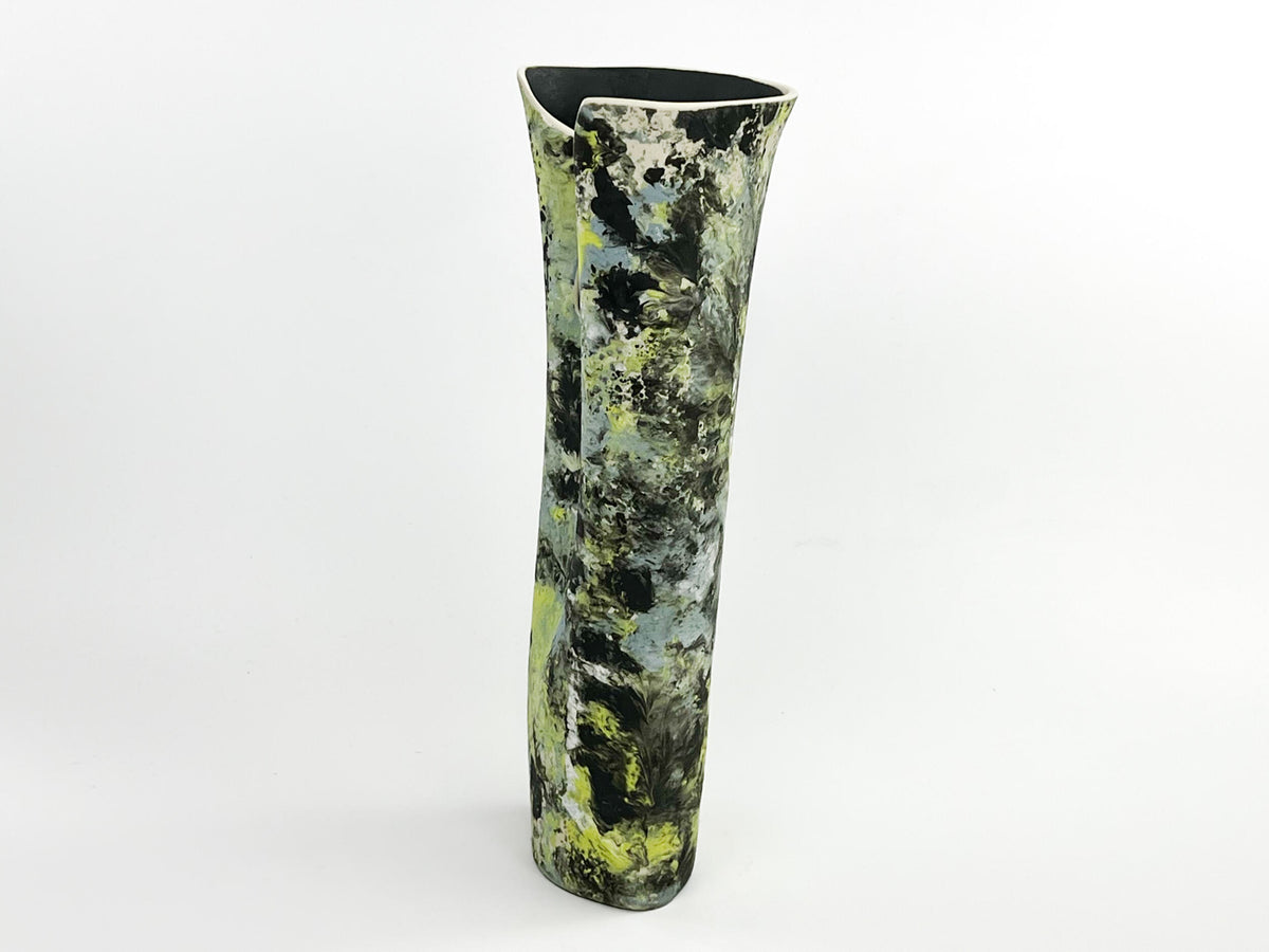 Moss Veil — JeanElton OvalVase in Green & Olive, side view