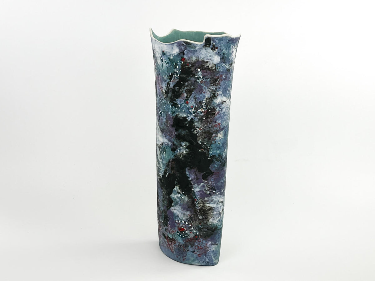 Celestial Drift — JeanElton OvalVase in Blue & Purple, three-quarter view