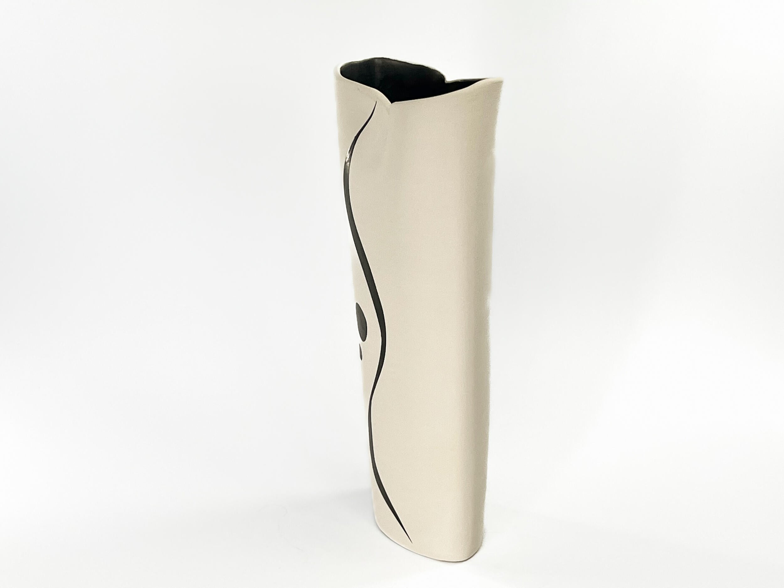 Quiet Orbit — JeanElton OvalVase in Black & Cream, side view