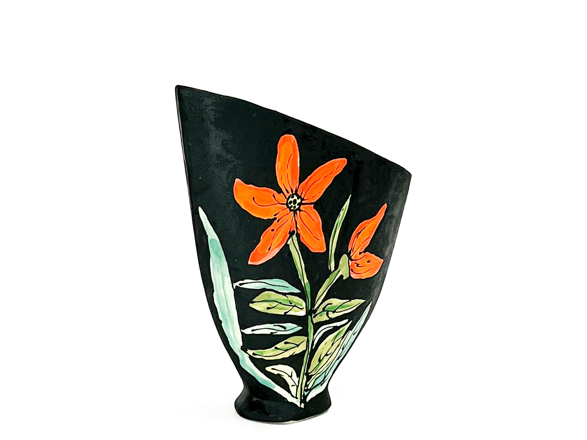 Tiger Lillies II — JeanElton SailVase in Black & Orange, three-quarter view