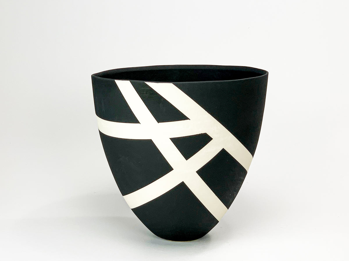 Haiku V — JeanElton TallVase in Black & Cream, front view