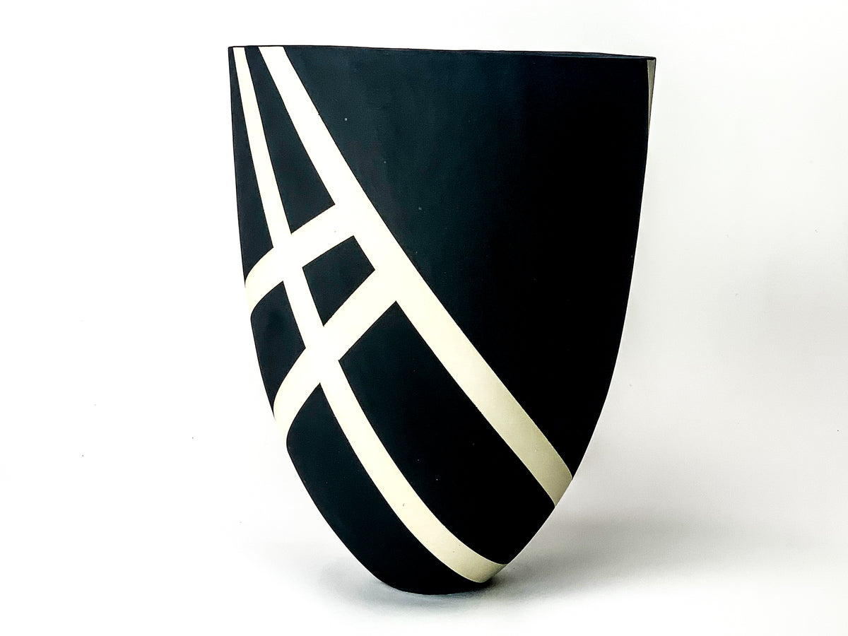 Haiku XIII — JeanElton TallVase in Black & Cream, front view