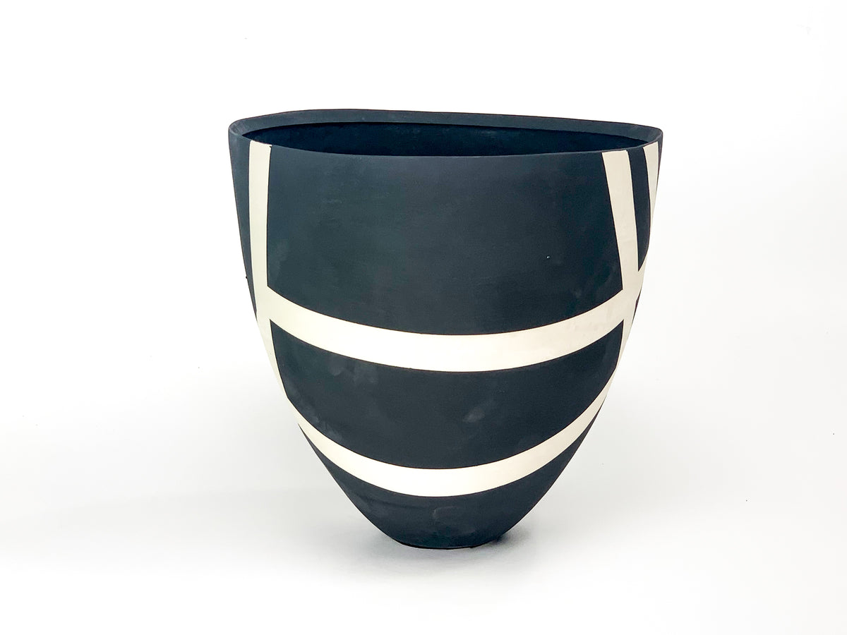 Haiku VIII — JeanElton TallVase in Black & Cream, side view