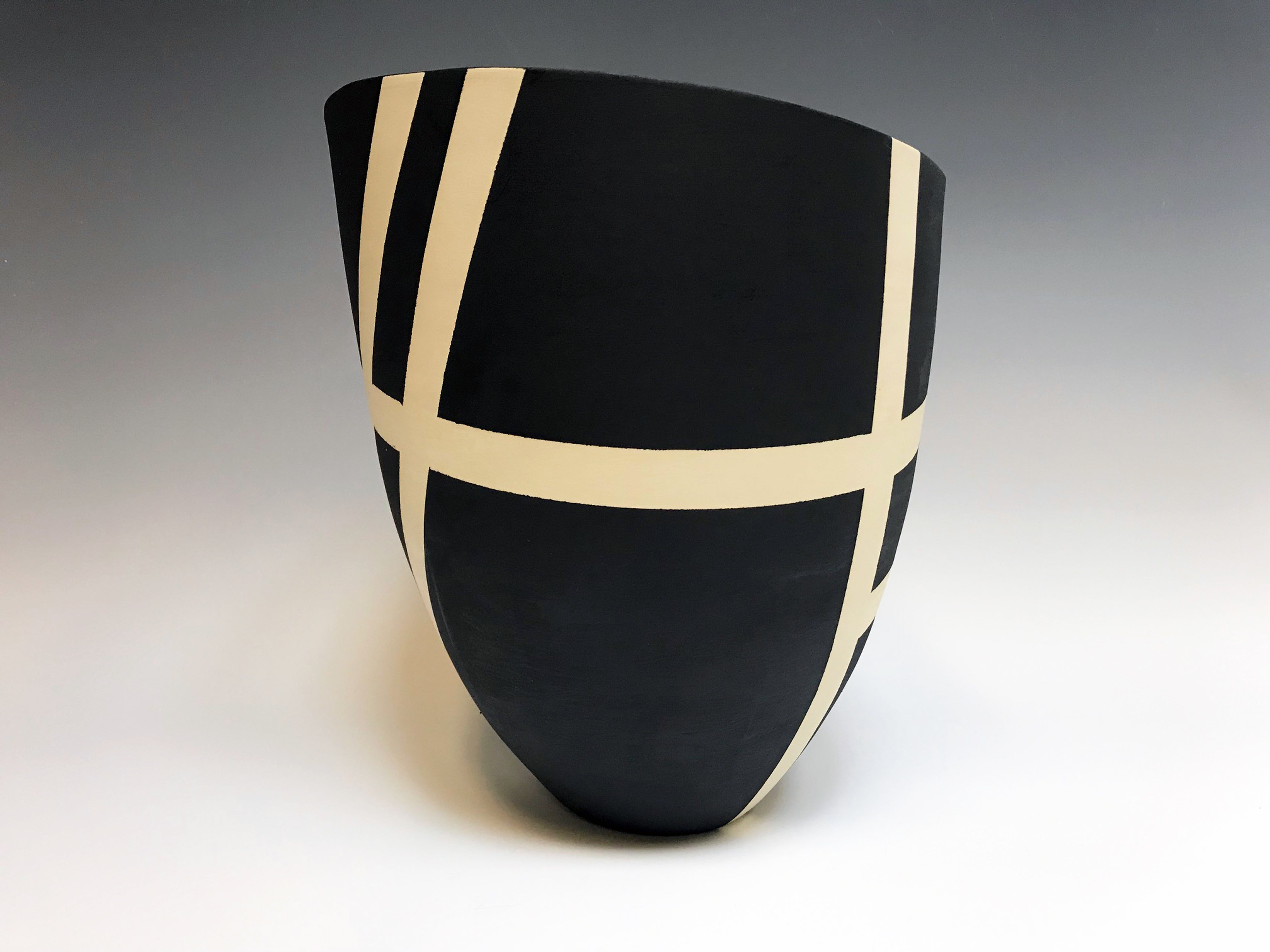 Contours in Black — JeanElton TallVase in Black & Cream, three-quarter view