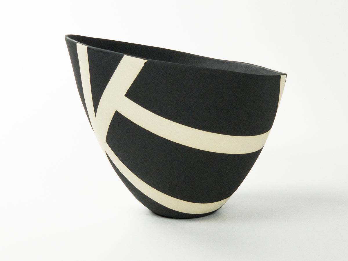 Night Route II — JeanElton TallVase in Black & Cream, side view