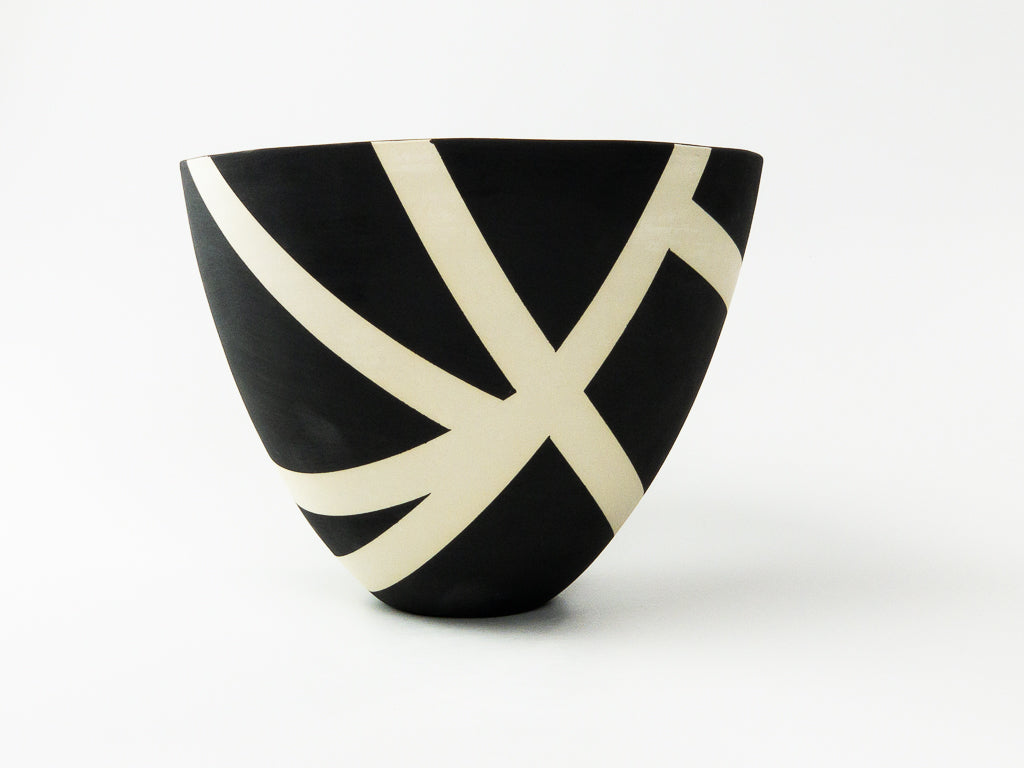 Night Route III — JeanElton TallVase in Black & Cream, three-quarter view