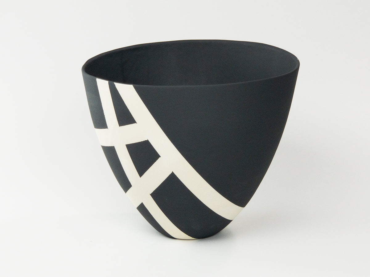 Night Route IV — JeanElton TallVase in Black & Cream, front view