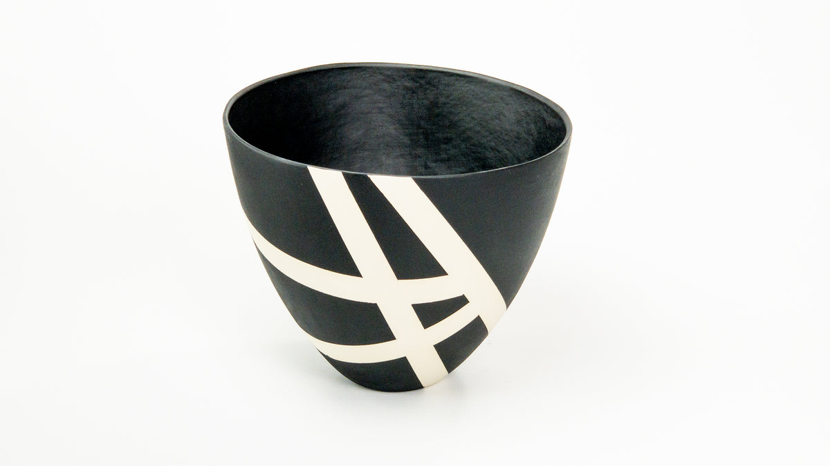 Night Route V — JeanElton TallVase in Black & Cream, front view