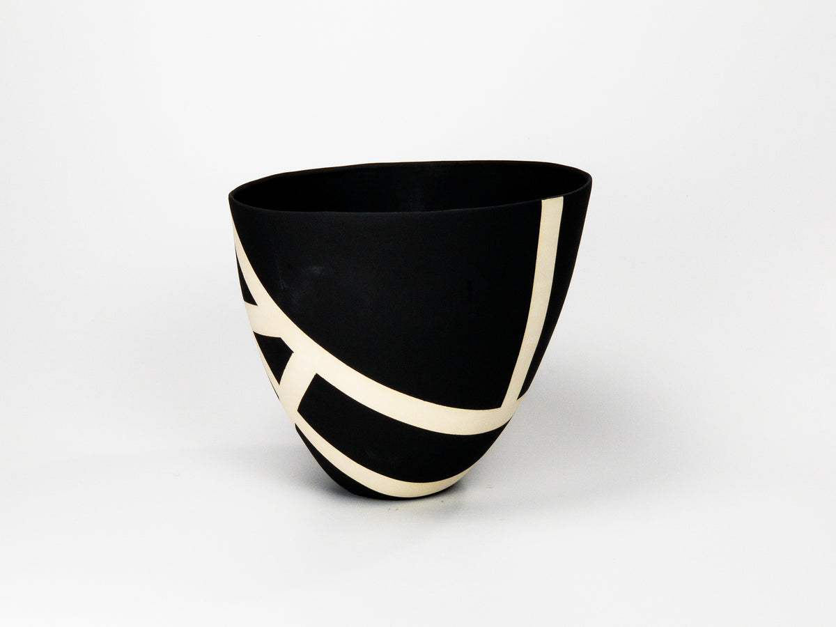 Night Route VI — JeanElton TallVase in Black & Cream, front view