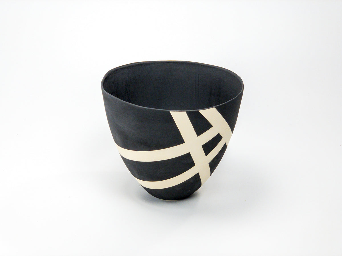 Night Route VIII — JeanElton TallVase in Black & Cream, front view