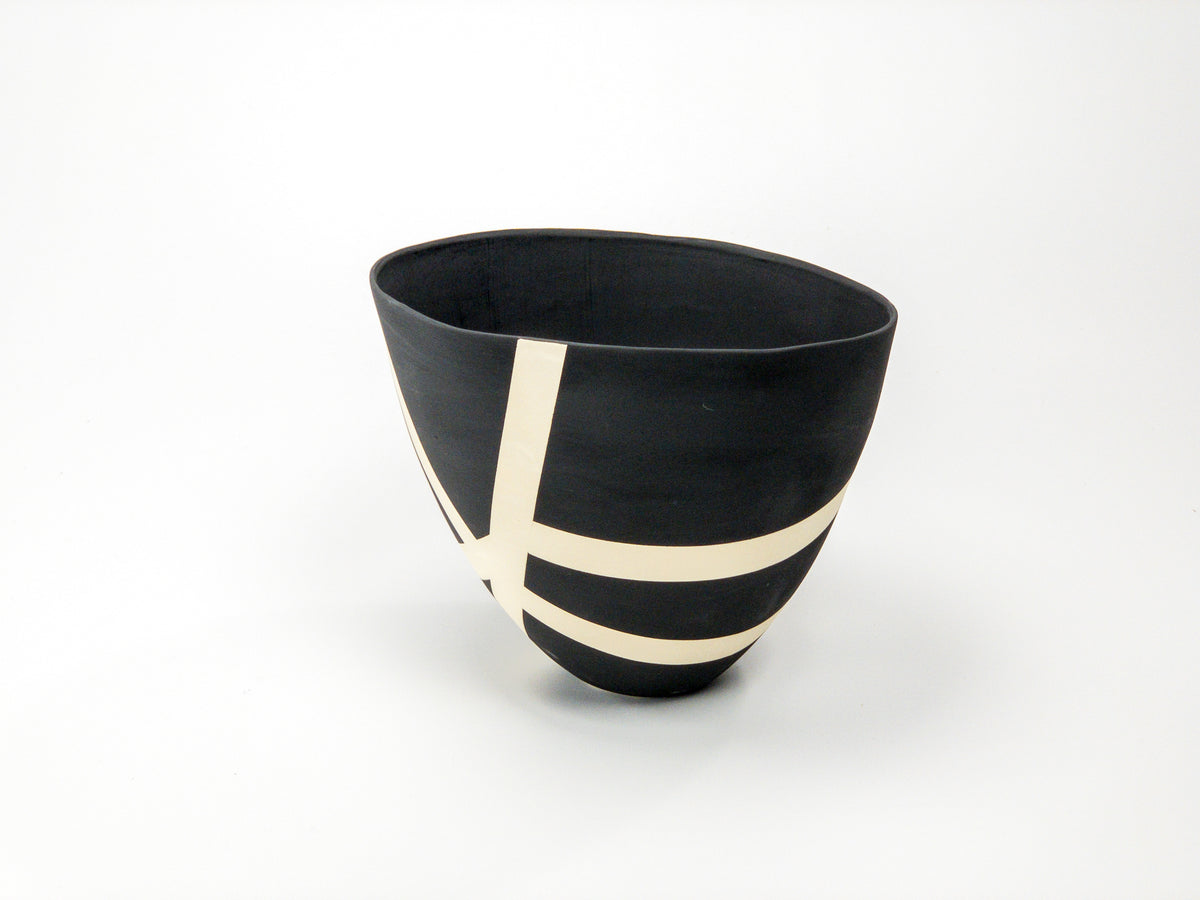 Night Route VIII — JeanElton TallVase in Black & Cream, three-quarter view