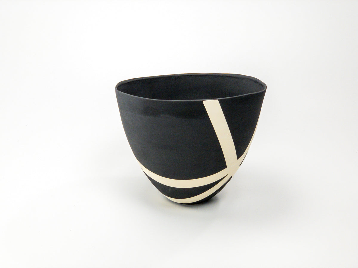 Night Route VIII — JeanElton TallVase in Black & Cream, side view