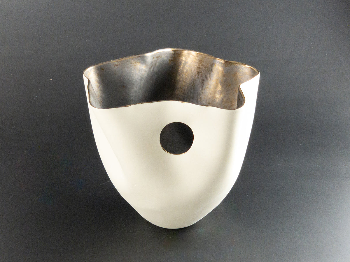 Portal to Gold III — JeanElton TallVase in Metallic & Cream, front view