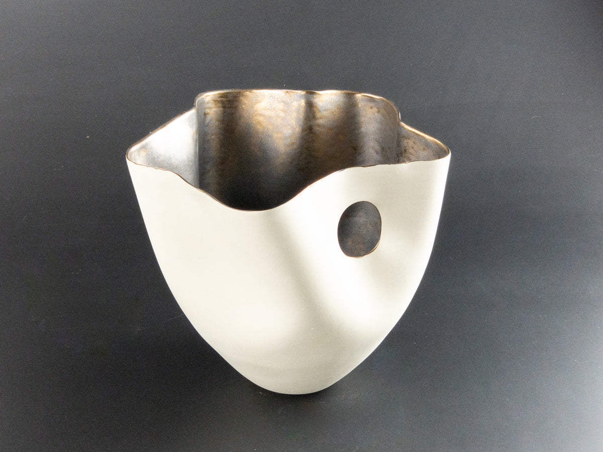 Portal to Gold III — JeanElton TallVase in Metallic & Cream, three-quarter view