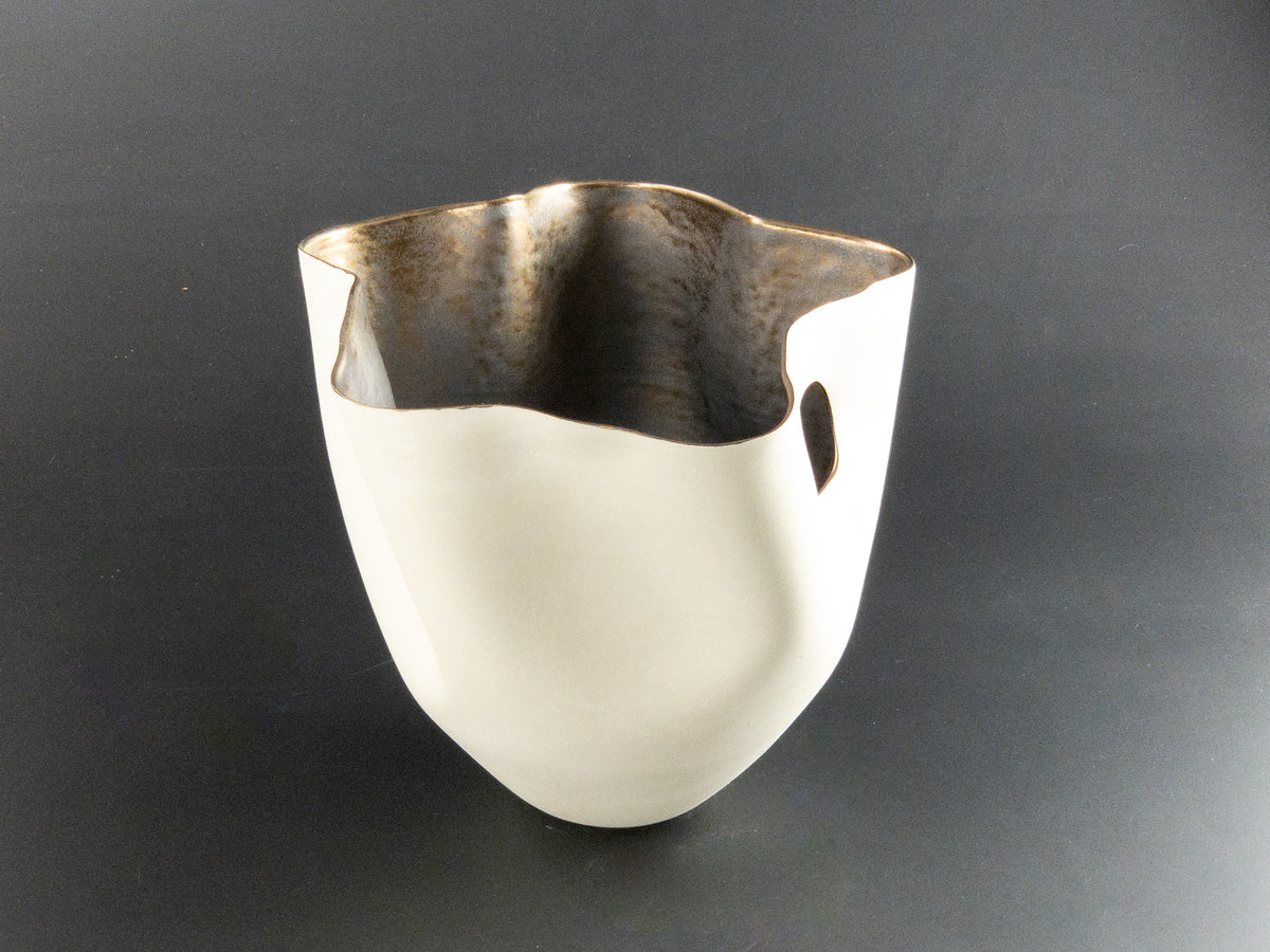 Portal to Gold III — JeanElton TallVase in Metallic & Cream, side view