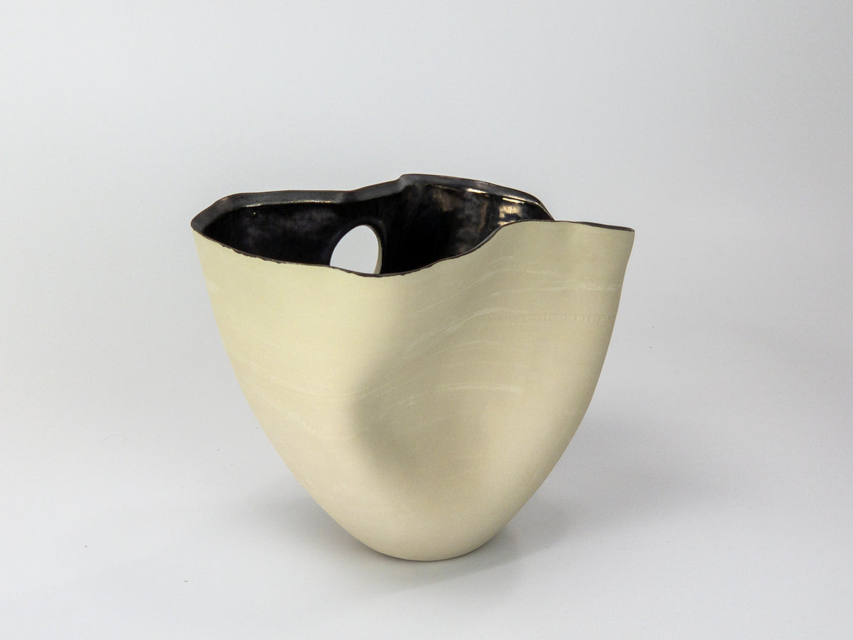 Portal to Palladium I — JeanElton TallVase in Metallic & Cream, side view