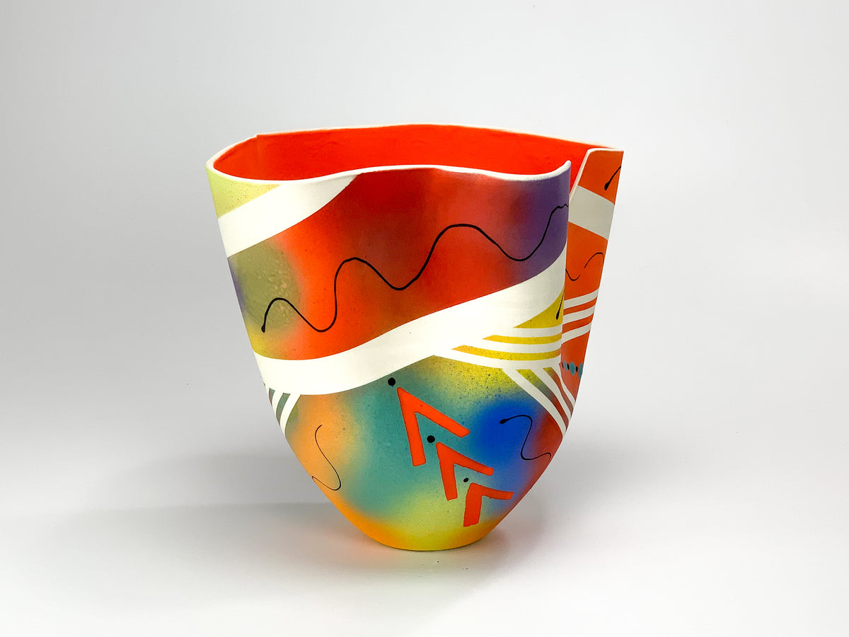 Intersections VI — JeanElton TallVase in Multi-Color/Orange, three-quarter view