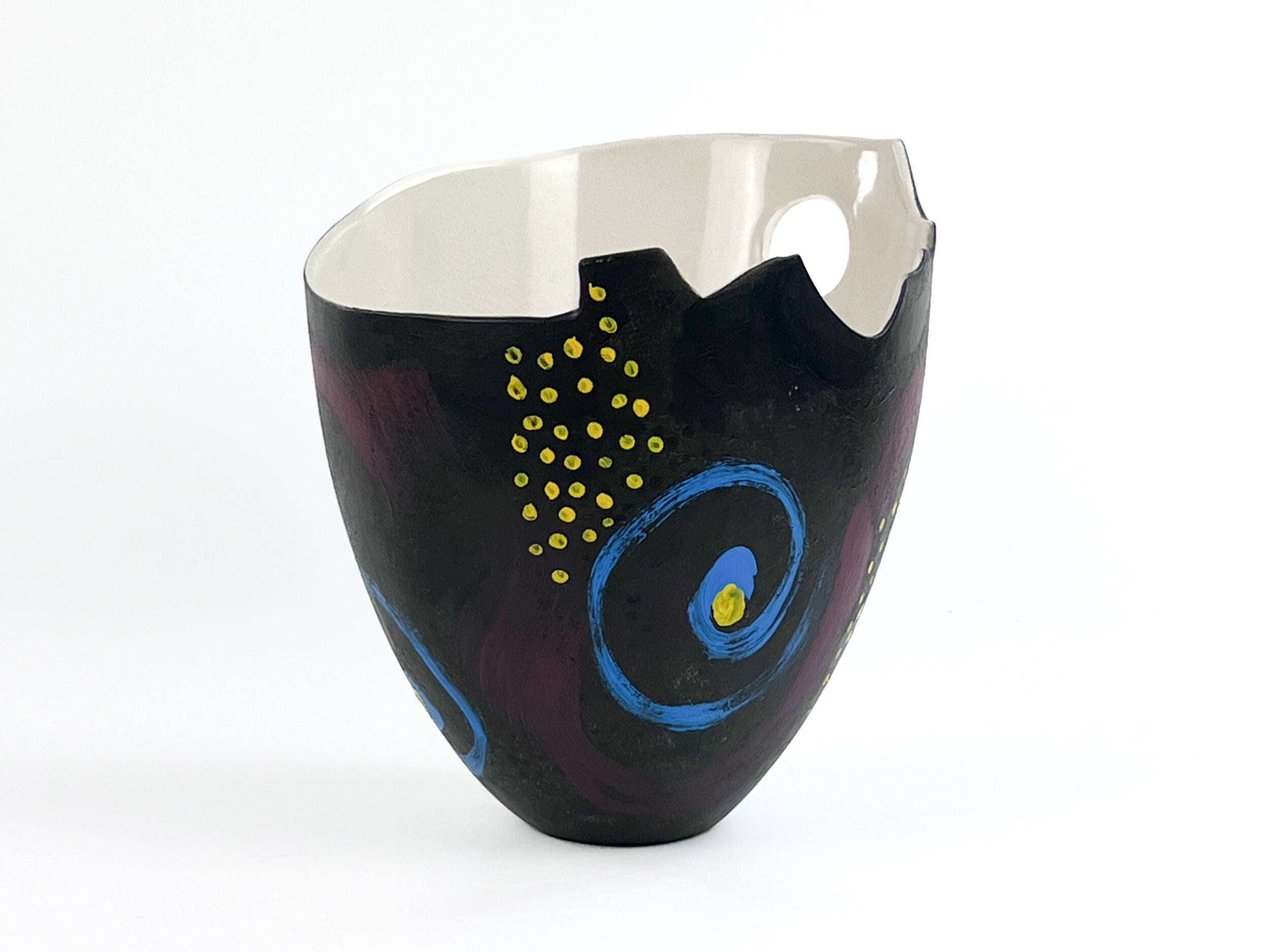 Celestial Script — JeanElton TallVase in Black & Cream, three-quarter view