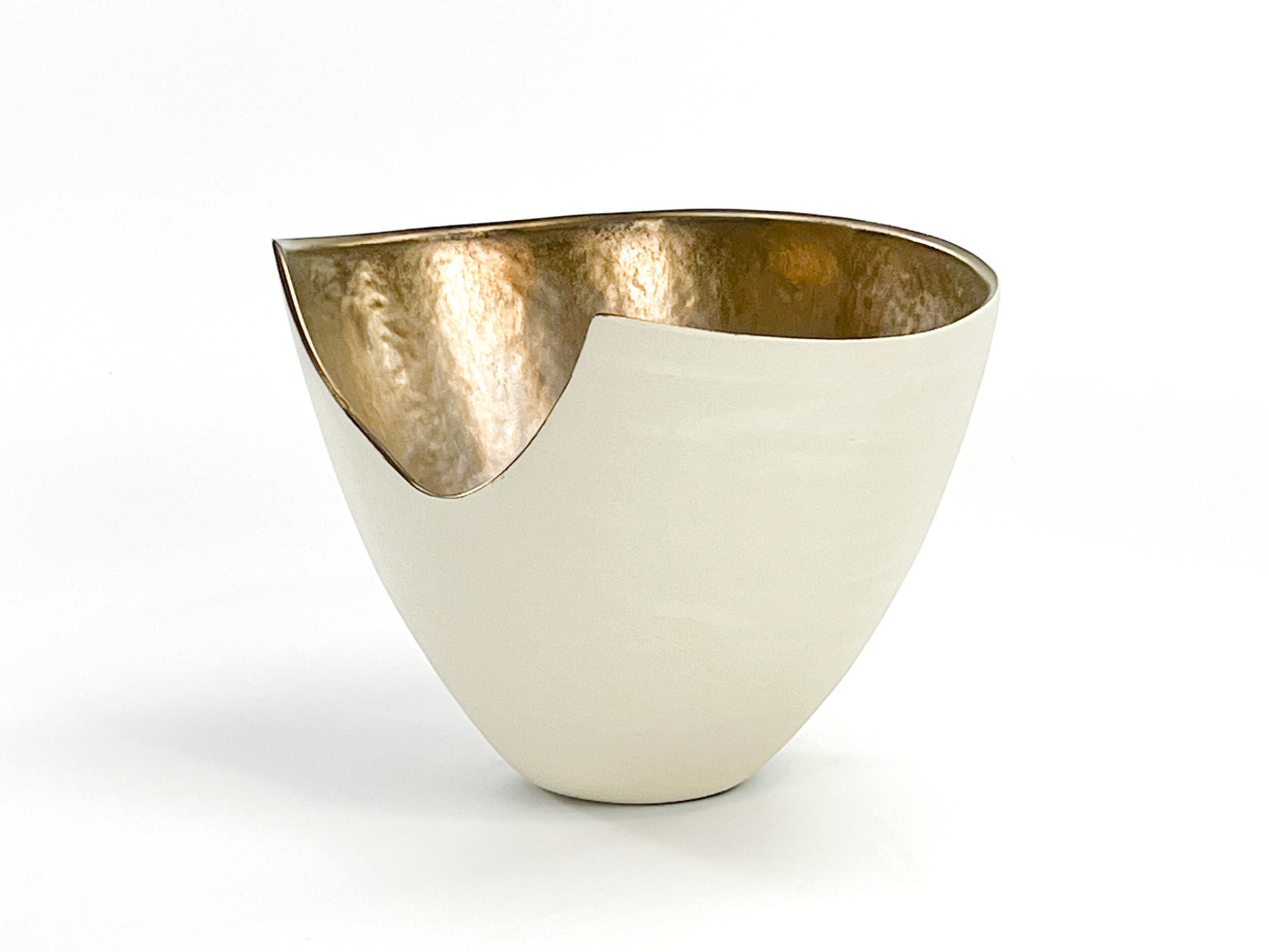 Inner Gleam II — JeanElton TallVase in Metallic & Cream, three-quarter view
