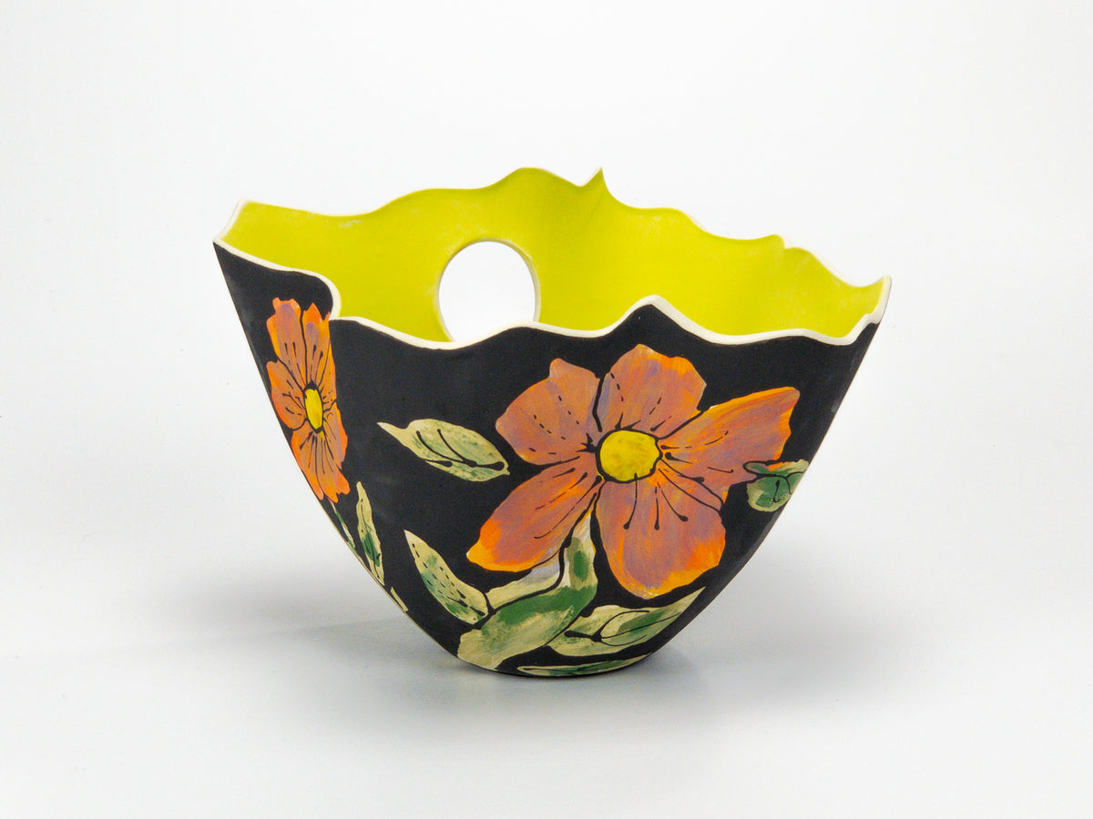 Blazing Bouquet II — JeanElton TallVase in Black & Yellow, front view