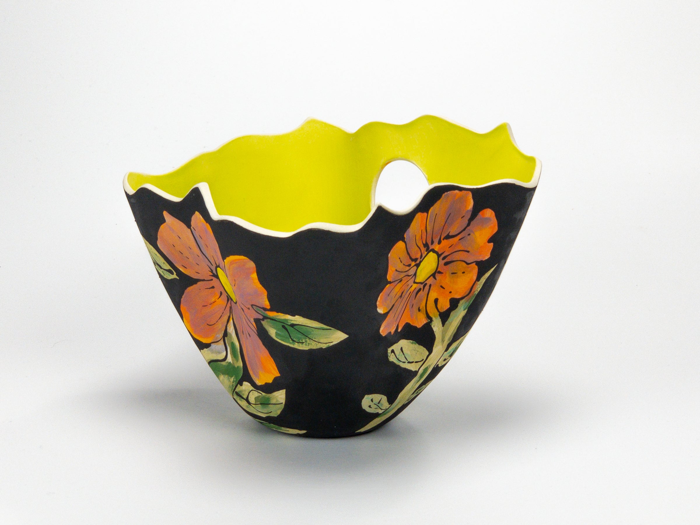 Blazing Bouquet II — JeanElton TallVase in Black & Yellow, three-quarter view