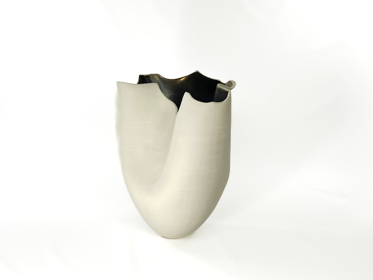 Golden Horizon XI — JeanElton TallVase in Metallic & Cream, three-quarter view