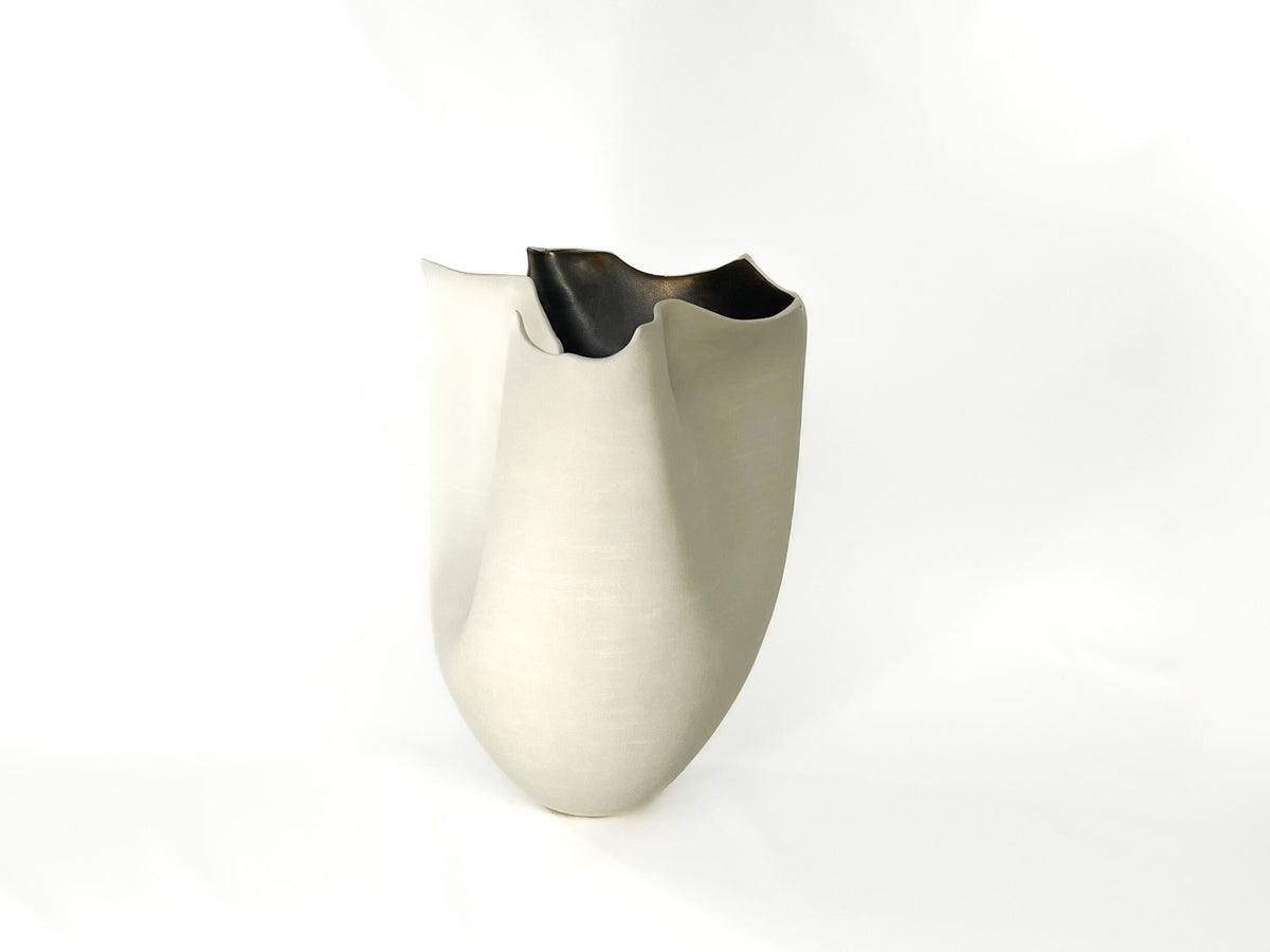 Golden Horizon XI — JeanElton TallVase in Metallic & Cream, side view
