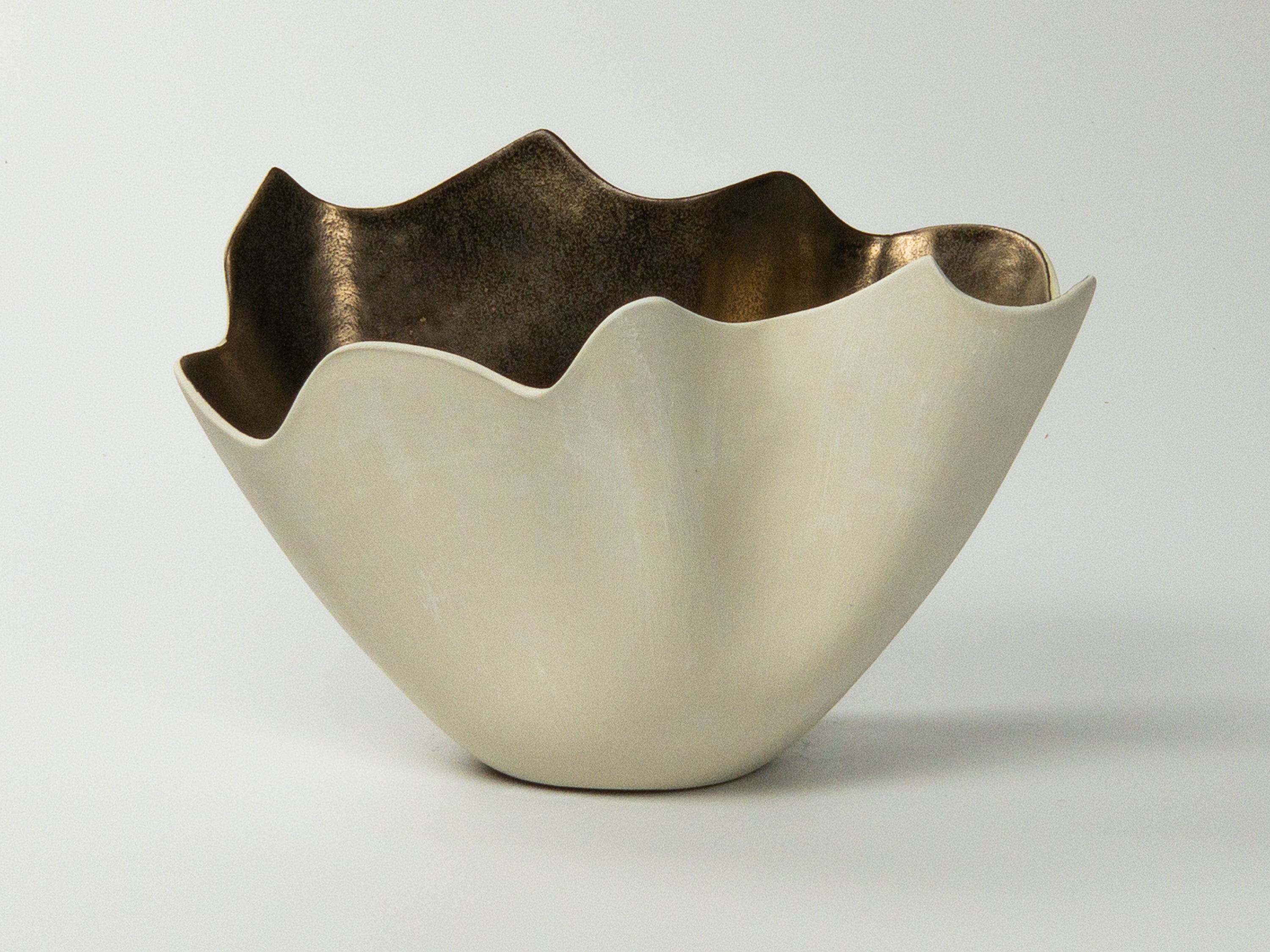 Golden Leaflet — JeanElton TallVase in Metallic & Cream, front view