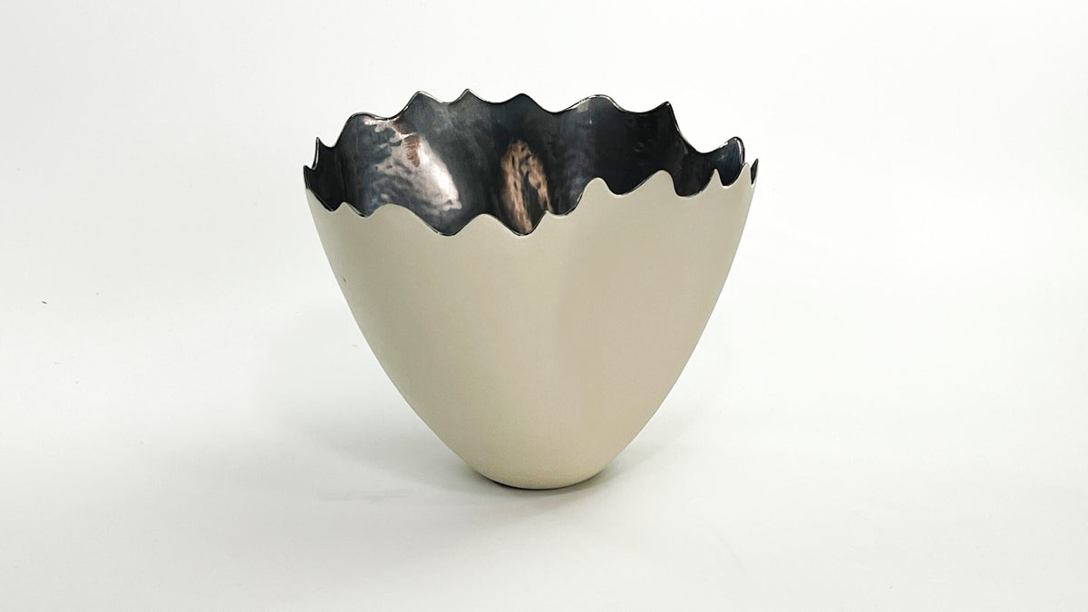 Palladium Horizon I — JeanElton TallVase in Metallic & Cream, three-quarter view