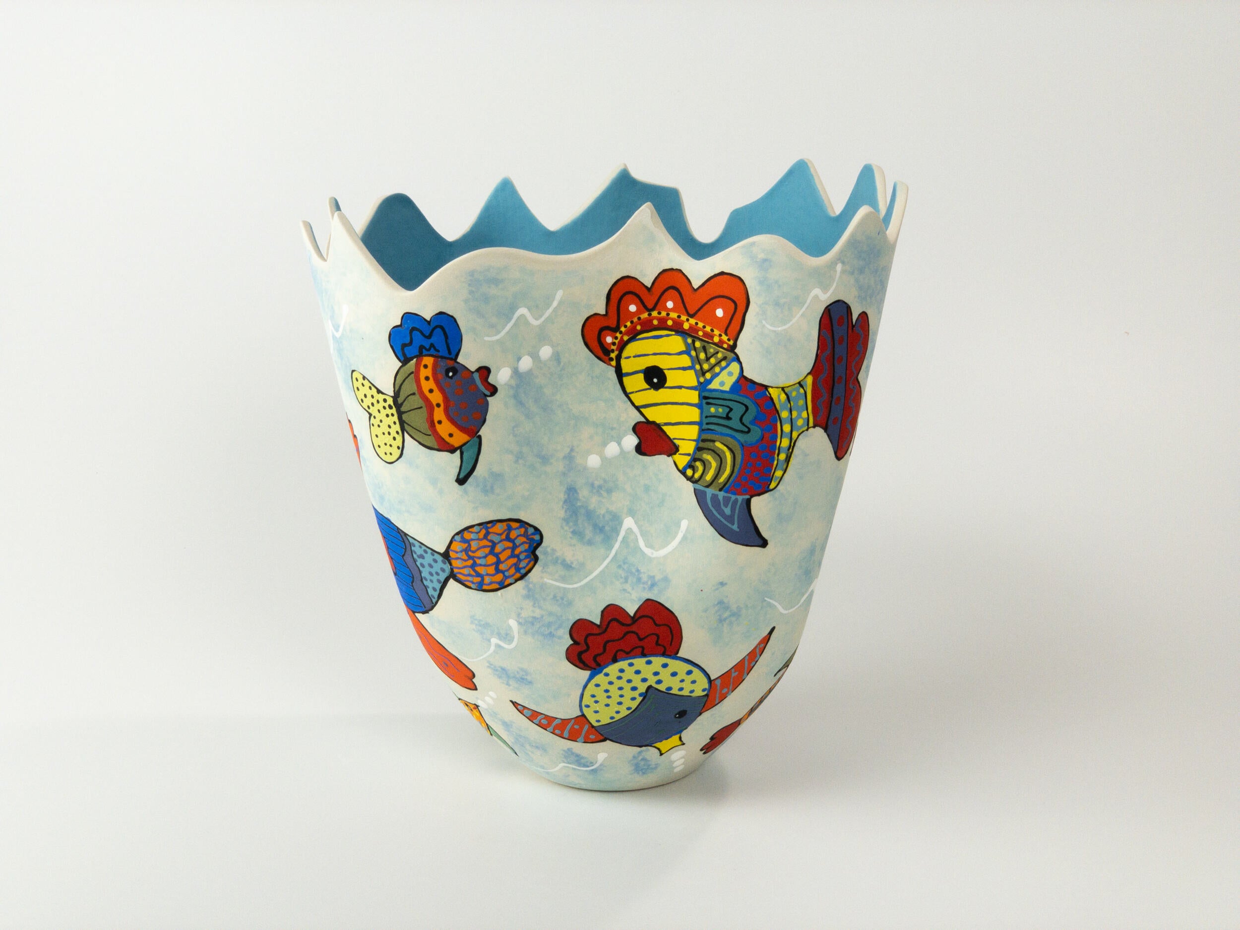 Fish Party! III — JeanElton TallVase in Blue & Purple, front view