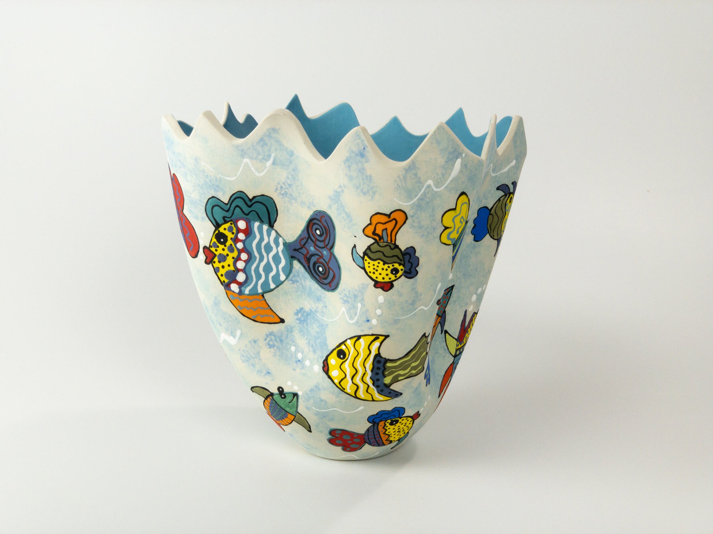 Fish Party! III — JeanElton TallVase in Blue & Purple, side view