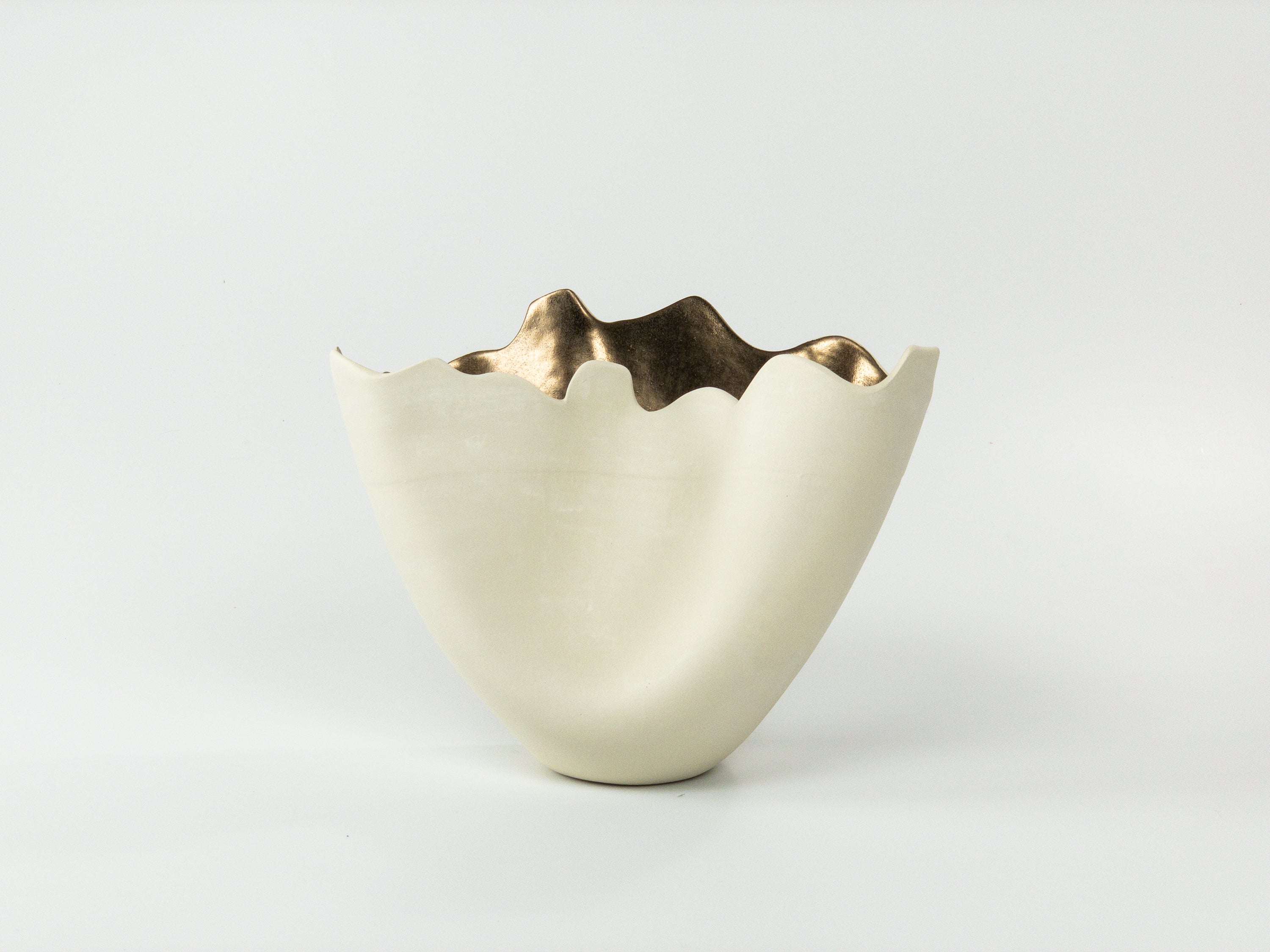 Folded Linen I — JeanElton TallVase in Metallic & Cream, front view