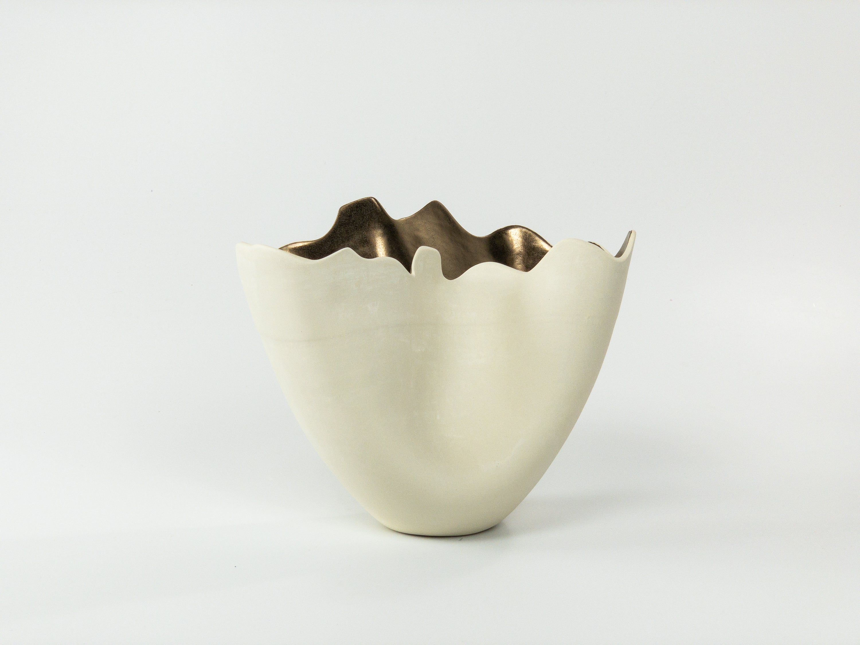 Folded Linen I — JeanElton TallVase in Metallic & Cream, three-quarter view