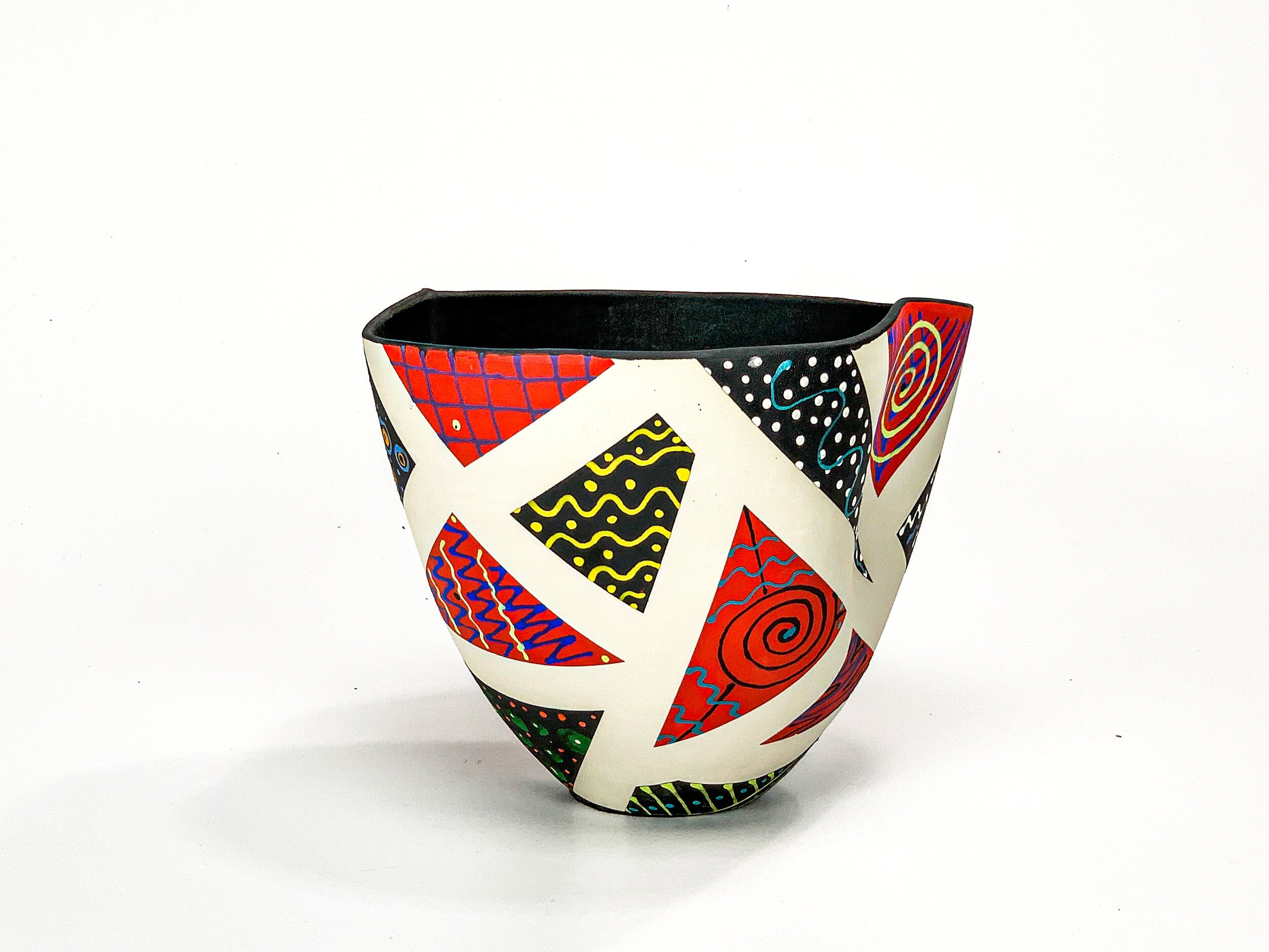 Patchwork in Red & Black III — JeanElton TallVase in Black & Red, side view