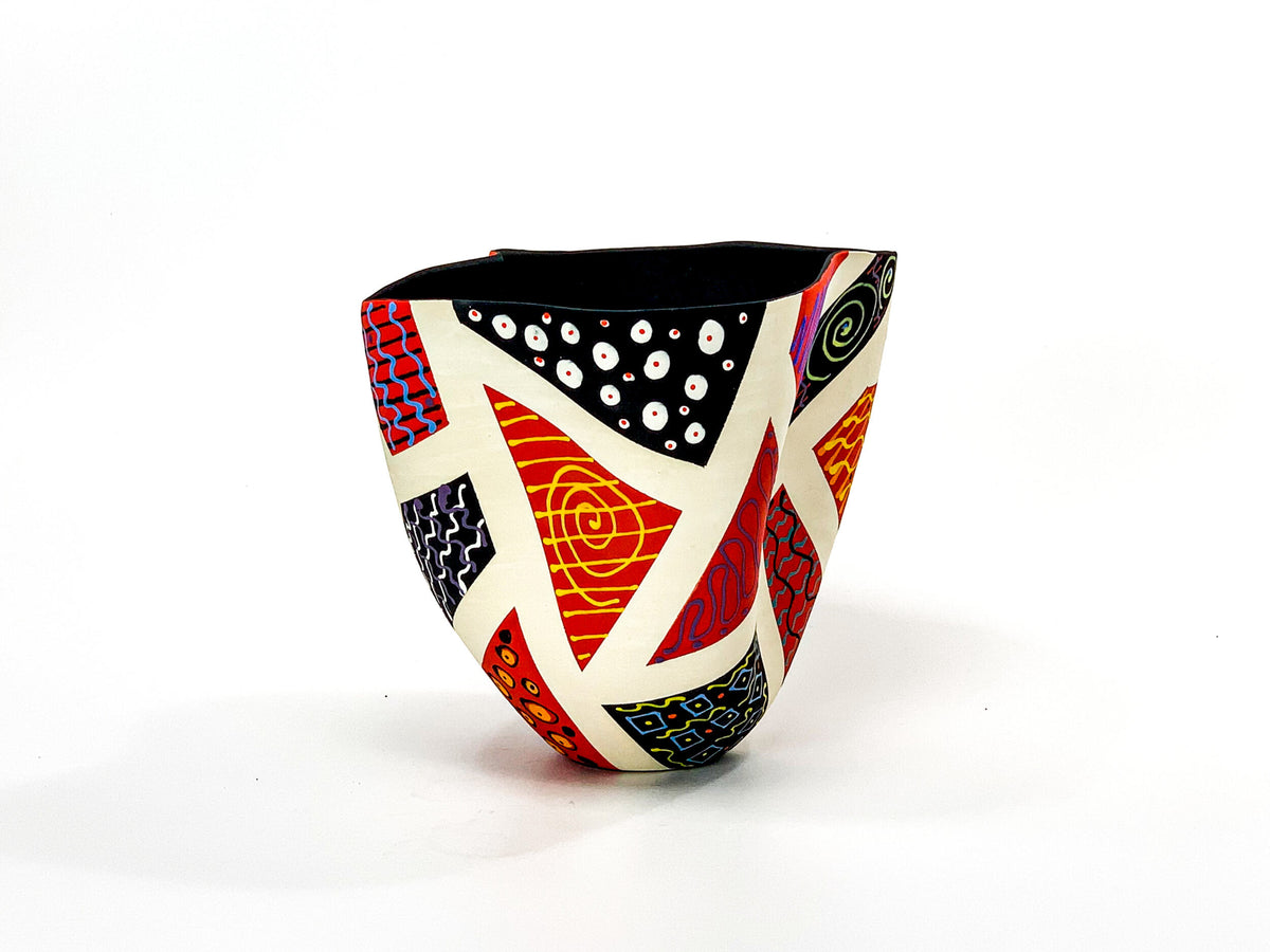 Patchwork in Red & Black V — JeanElton TallVase in Black & Red, side view