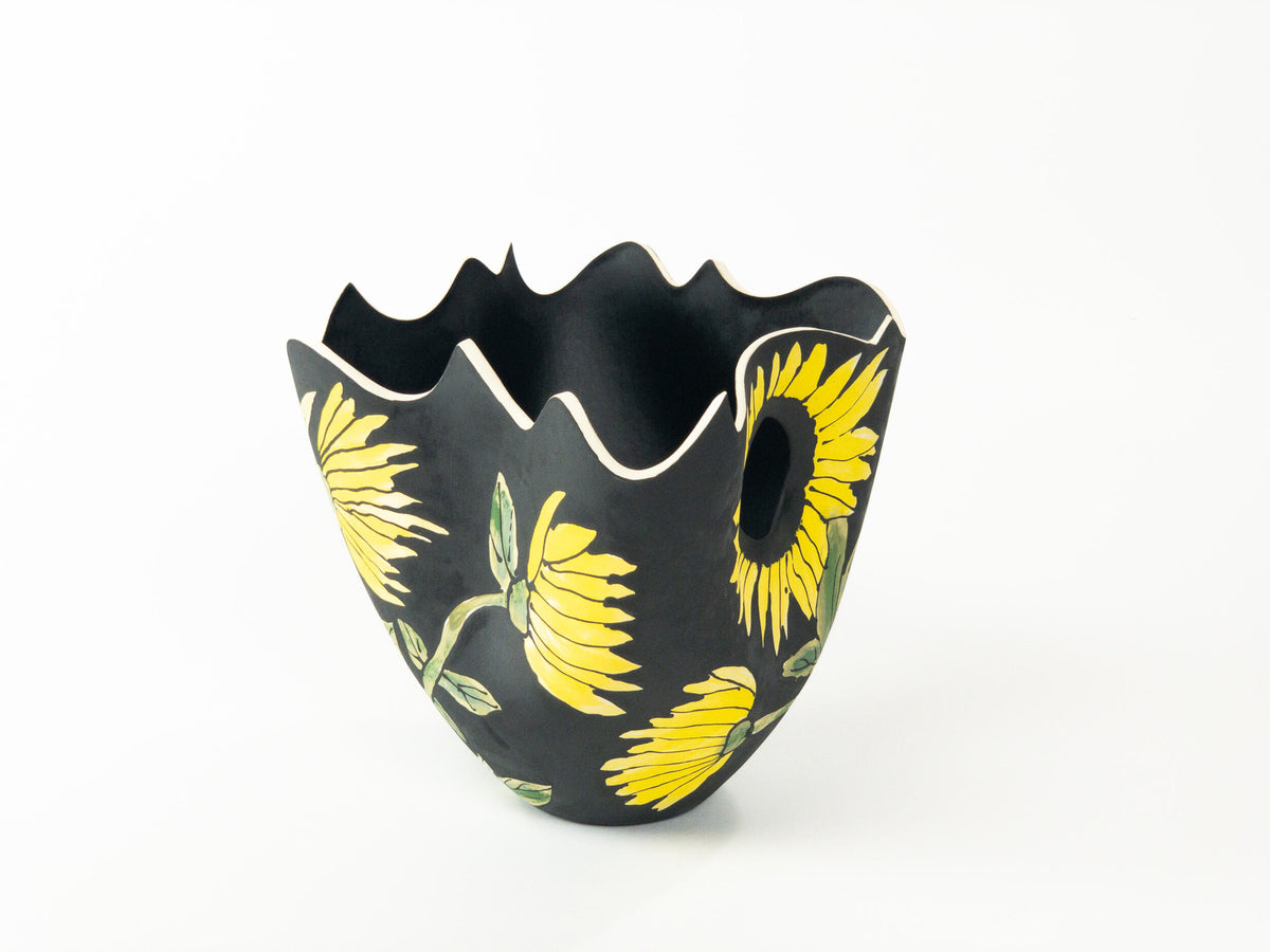 Sunwatcher — JeanElton TallVase in Black & Yellow, three-quarter view