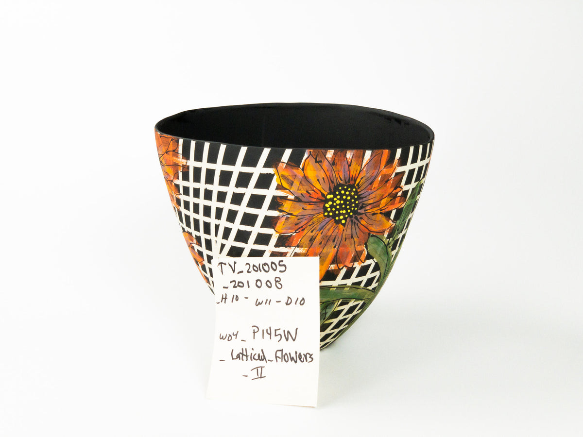 Through the Lattice — JeanElton TallVase in Black & Orange, three-quarter view