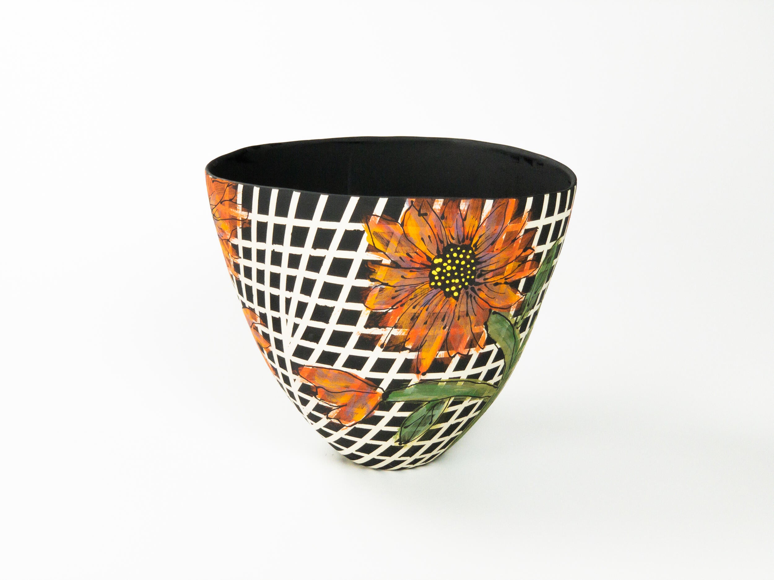 Through the Lattice — JeanElton TallVase in Black & Orange, side view