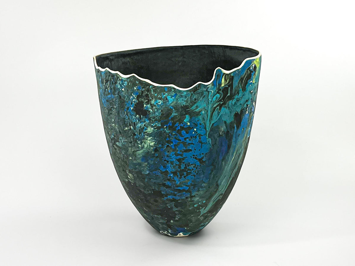 Giverny — JeanElton TallVase in Green & Blue, three-quarter view