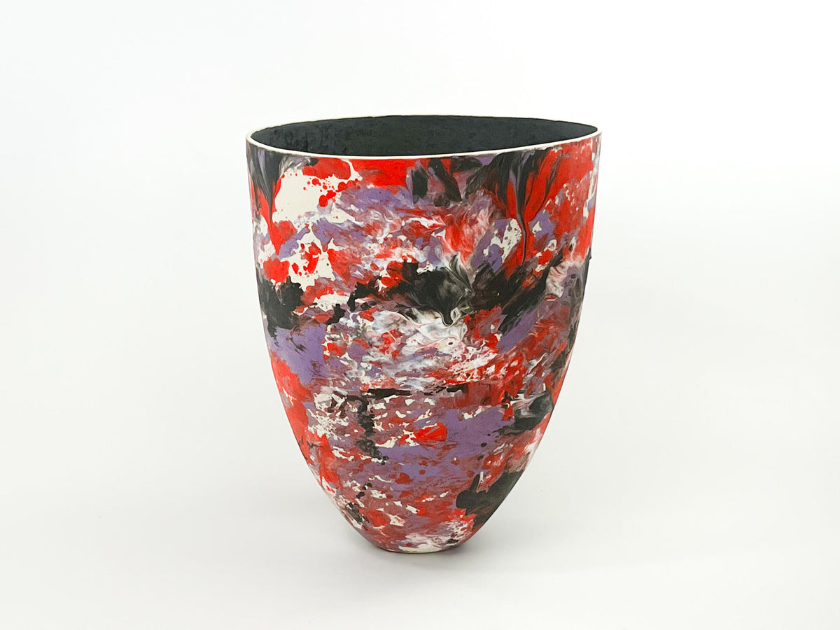 Crimson Rapture — JeanElton TallVase in Red & Orange, front view