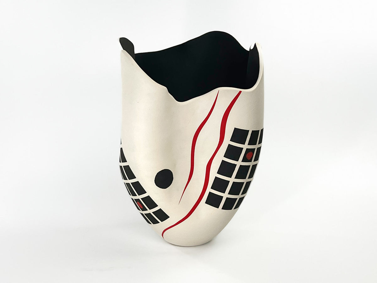 Gridline Echo — JeanElton TallVase in Neutral & Earth, front view