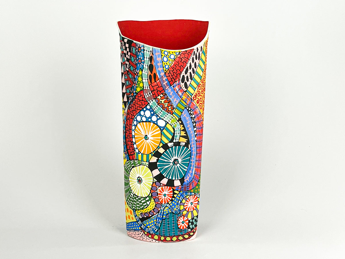 Oval Fireworks — JeanElton OvalVase in Multi-Color/Red, front view