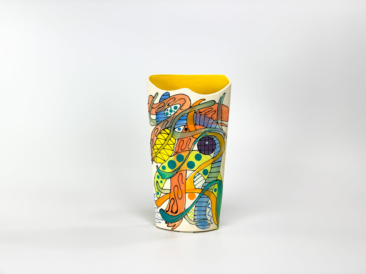 Tuber Garden at Noon b — JeanElton OvalVase in Multi-Color/Yellow, front view