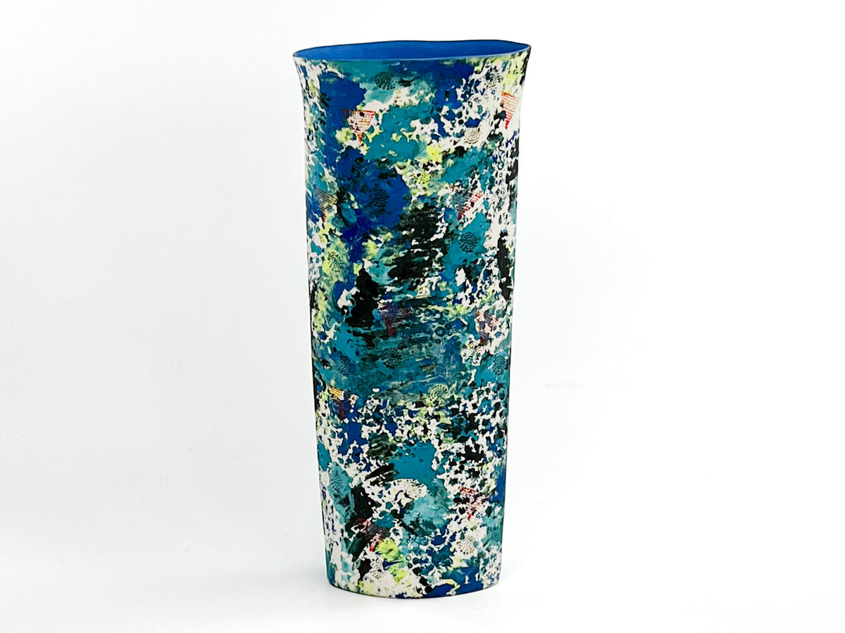 Luminous Forest — JeanElton OvalVase in Green & Olive, front view