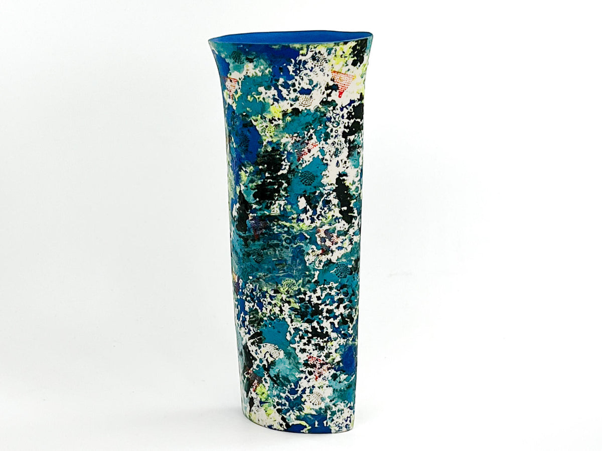 Luminous Forest — JeanElton OvalVase in Green & Olive, three-quarter view