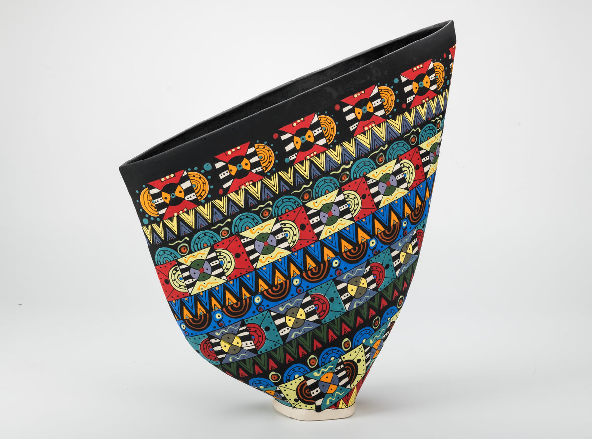 Mosaic Labyrinth — JeanElton SailVase in Multi-Color/Black, front view