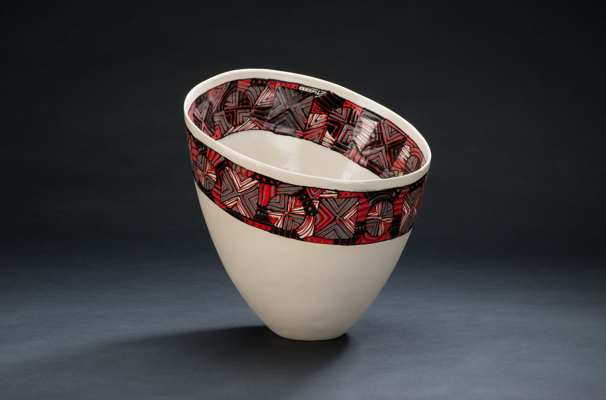 Ribbon Geometric I — JeanElton TallVase in Multi-Color/Cream, front view